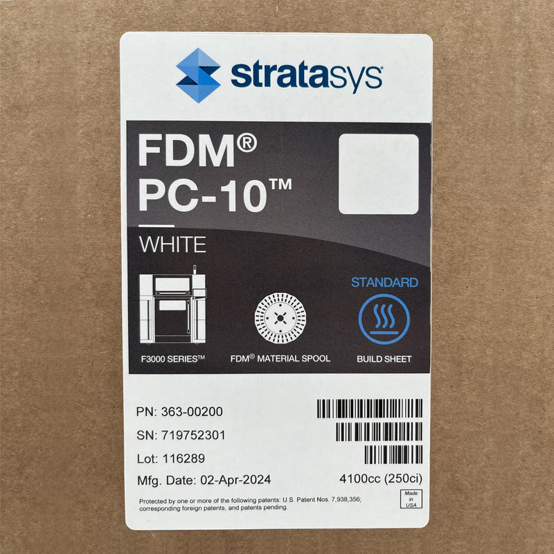 Stratasys® PC-10 Filament, White - 4100cc (F3300)