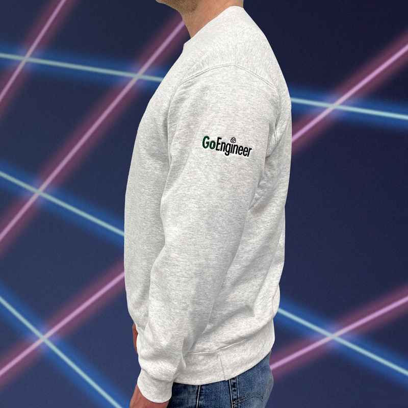 Retro SOLIDWORKS/GoEngineer Logo Sweatshirt - Light Gray - 3/4 View with 30th Anniversary Badge