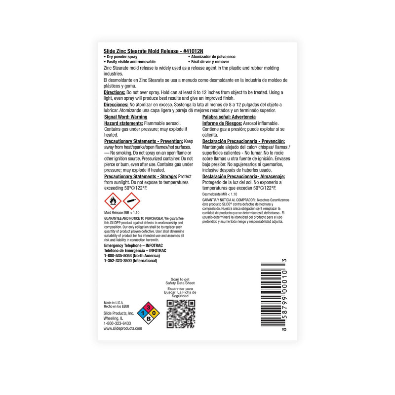 Slide Zinc Stearate Aerosol Mold Release Powder - 1 Can